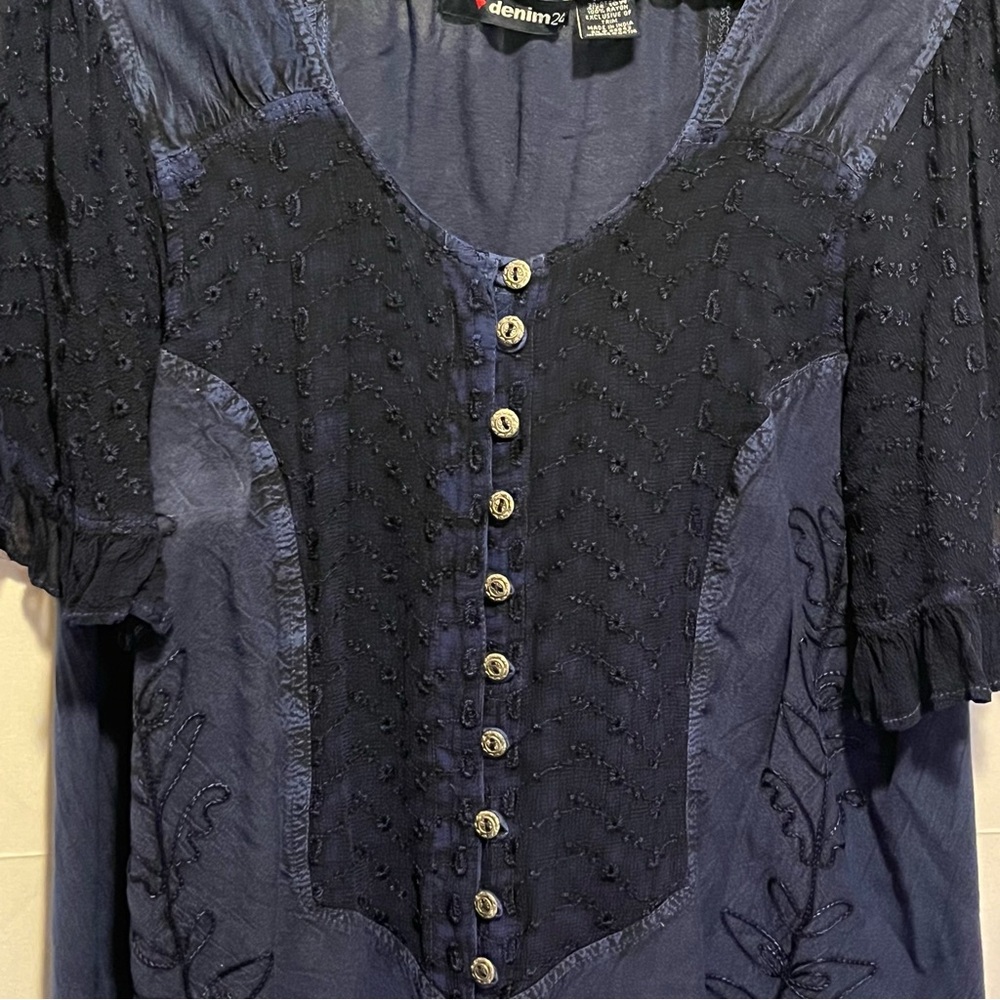 Christopher & Banks Navy Button-Front Embroidered Tunic - Picture 4 of 8